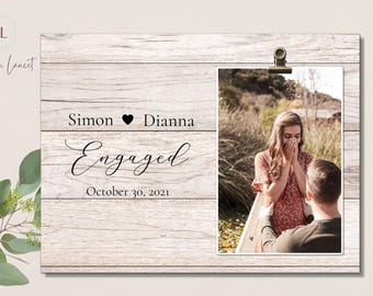 Personalized Engagement Photo Frame, Wooden Plaque Gift