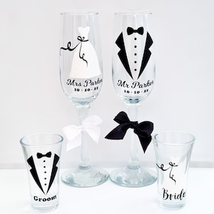 Personalised Wedding Day Flutes | Bride & Groom | Wedding | Champagne Glass | Flutes | Shots | Couples Set | Gift Set | Hen party