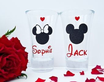 Personalised Shot Glass | Valentines Gift | Minnie Mouse | Mickey Mouse | Shimmer Vinyl | Gifts | Drinking Favours | Hen Party | Birthday