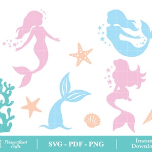 Mermaid SVG PDF PNG Cricut Silhouette Sea Ocean Mermaid Summer Girl Shirt Kids Iron On Cut Out