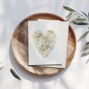 Klappkarte Blumen Herz weiß, mit Umschlag, Karte Geburtstag, Hochzeit, Trauer, handgezeichnete botanische Zeichnung, Grußkarte, FSC Papier