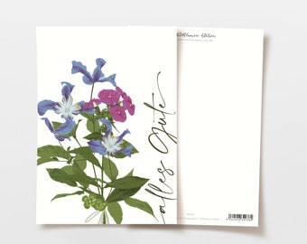 Postkarte Blumenstrauß alles Gute, handgezeichnete botanische Zeichnung, Postkarte Geburtstag, Grußkarte, Postkarten Sprüche, FSC Papier