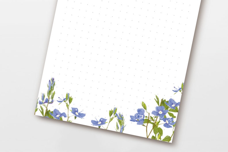 Notizblock-Set Blumen botanische Zeichnung, Dot Grid to-do Block 3x50 Blatt, weiß blaue Illustration, PEFC Papier Bild 4