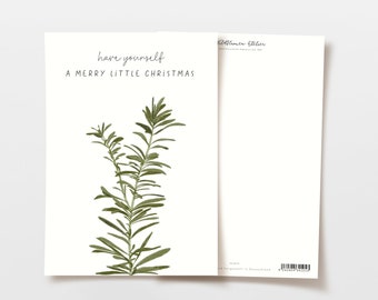 Weihnachtskarte Eibenzweig mit Lettering, Frohe Weihnachten, Anhänger Weihnachtsgeschenk, handgezeichnete botanische Zeichnung, FSC Papier