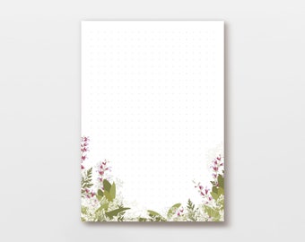 Notizblock Blumen botanische Zeichnung, Dot Grid to-do Block 50 Blatt, grün lila Salbei Illustration, PEFC Papier