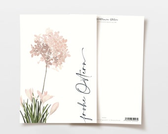 Ostern Postkarte rosa Blumen, handgezeichnete botanische Zeichnung mit Spruch, umweltfreundlicher Ostergruß, FSC Papier