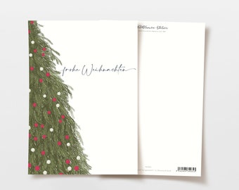 Postkarte Frohe Weihnachten Weihnachtsbaum, Weihnachtskarte Spruch, Anhänger Weihnachten, handgezeichnete botanische Zeichnung, FSC Papier