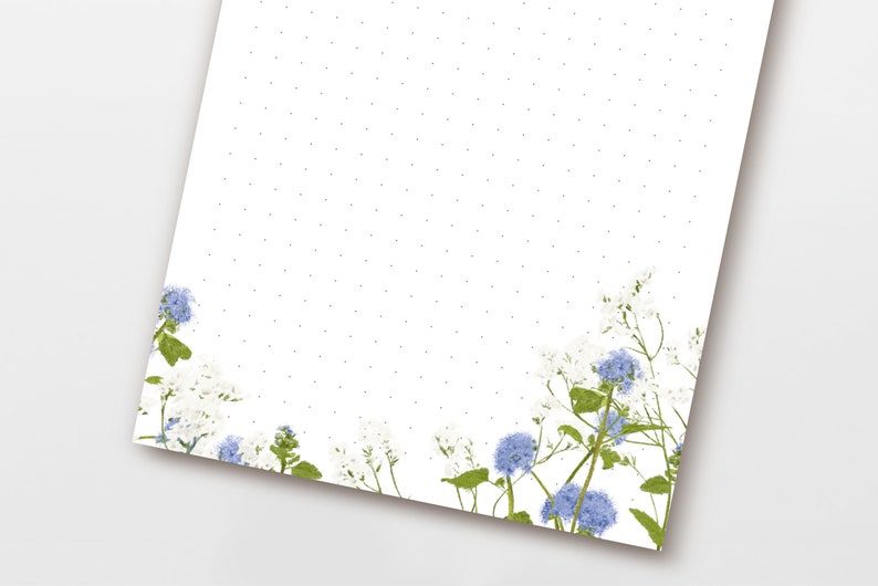 Notizblock-Set Blumen botanische Zeichnung, Dot Grid to-do Block 3x50 Blatt, weiß blaue Illustration, PEFC Papier Bild 2