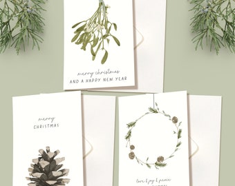 Folding cards set of 3 Christmas cards with envelopes, merry christmas, hand-drawn botanical drawing, greeting card, FSC paper