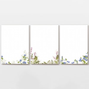 Notizblock-Set Blumen botanische Zeichnung, Dot Grid to-do Block 3x50 Blatt, weiß blaue Illustration, PEFC Papier Bild 1