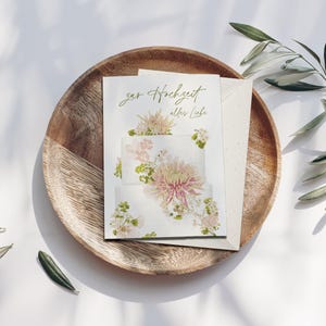 Biglietto pieghevole per torta nuziale con fiori 'ti auguro il meglio per il matrimonio' con busta, disegno botanico, biglietto di auguri regalo di nozze, carta FSC