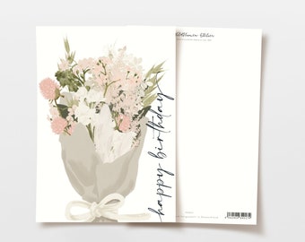 Postkarte Blumen Stauß rosa happy brithday, handgezeichnete botanische Zeichnung, Postkarte Geburtstag, Karte Geburt, FSC Papier