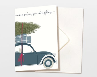 Weihnachtskarte Auto mit Weihnachtsbaum, Klappkarte mit Umschlag, Frohe Weihnachten, Weihnachtskarte mit Spruch, FSC Papier