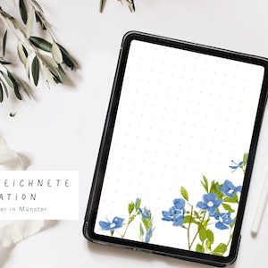 Notizblock-Set Blumen botanische Zeichnung, Dot Grid to-do Block 3x50 Blatt, weiß blaue Illustration, PEFC Papier Bild 5