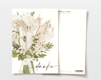 Postkarte Blumen Danke, handgezeichnete botanische Zeichnung, Danke Karte, Postkarte Sprüche, Grußkarte, FSC Papier