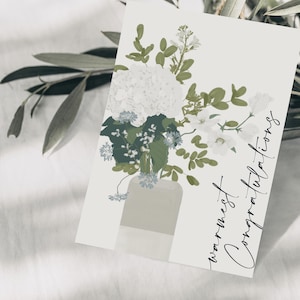 Vase carte postale avec bouquet de fleurs félicitations les plus chaleureuses, carte de voeux d'anniversaire, illustration botanique dessinée à la main, papier FSC