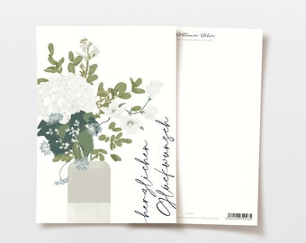 Postkarte Blumen herzlichen Glückwunsch, handgezeichnete botanische Zeichnung, Postkarte Geburtstag, Karte Hochzeit, Grußkarte, FSC Papier