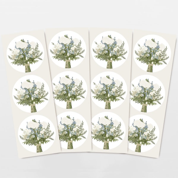 Aufkleber Blumen blau, botanische Zeichnung, 12er Set Geschenk Aufkleber, Planer Sticker, umweltfreundliches Papier
