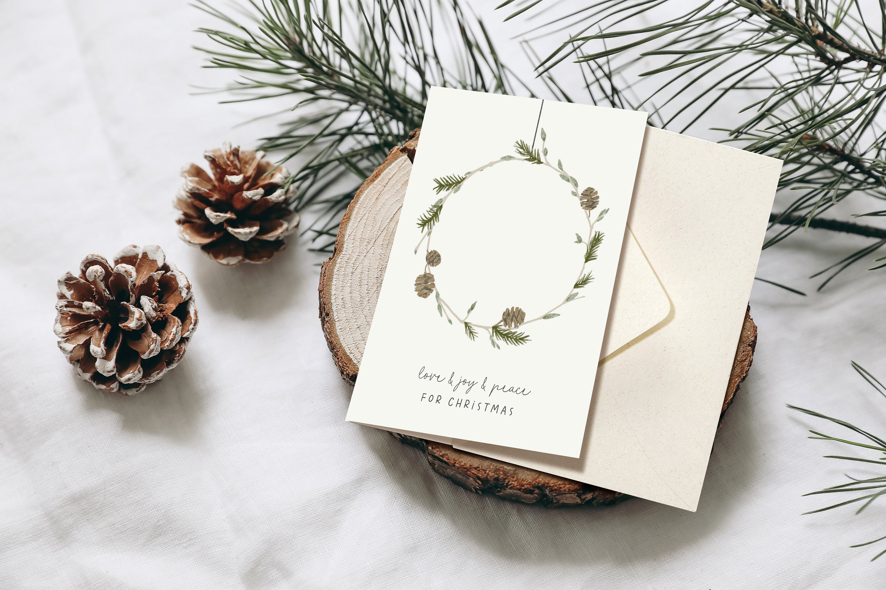 Greeting Card Christmas Wreath Pine Cones Folding Card With - Etsy