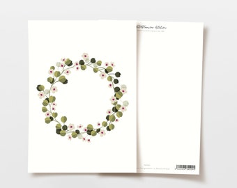 Postkarte Eukalyptus Blumen Kranz, handgezeichnete botanische Zeichnung, Geburtstag Karte, Hochzeit Karte, Karte Geburt, FSC Papier
