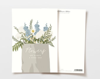 Postkarte Blumen mit Lettering, handgezeichnete botanische Zeichnung, Postkarte Sprüche, Postkarte Geburtstag, Grußkarte, FSC Papier