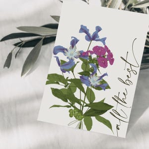 Cartolina mazzo di fiori ti auguro il meglio, compleanno, guarisci presto, biglietto di congratulazioni, disegno botanico disegnato a mano, carta FSC