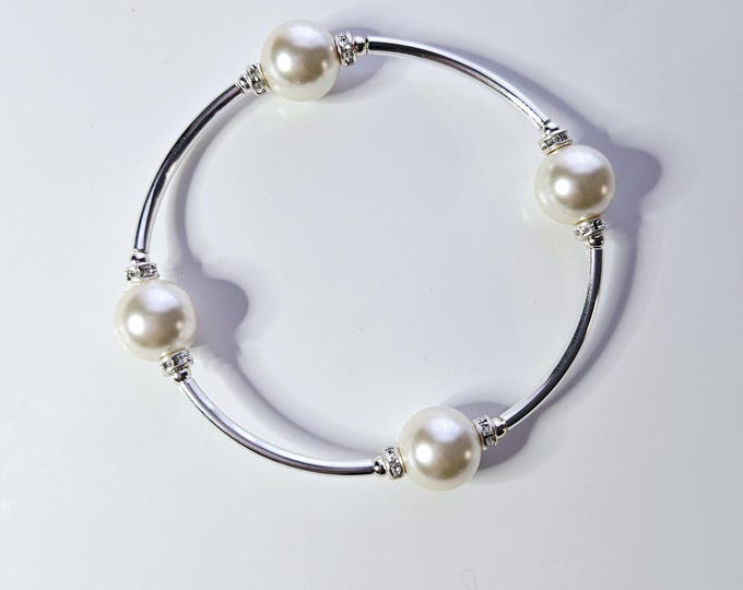 Truly Blessed, count those blessings bracelet with Austrian crystal white pearls and sterling silver rhinestone beads.