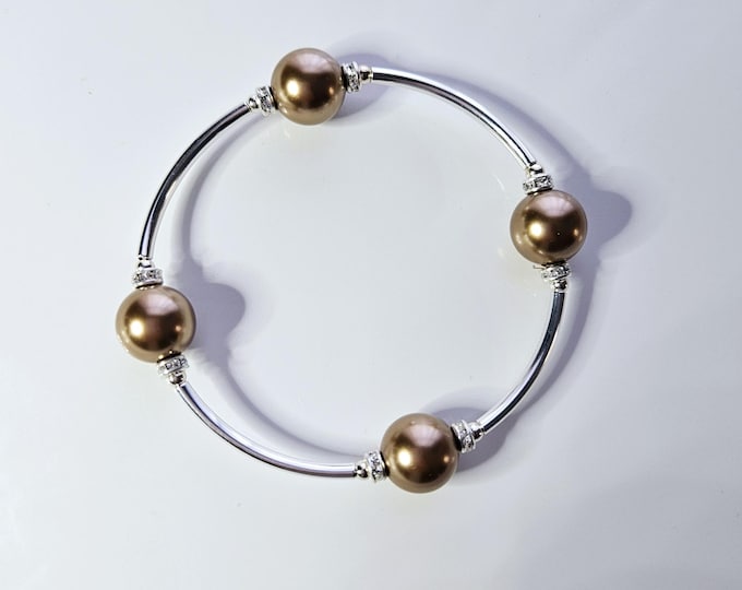 Truly Blessed, count those blessings bracelet with Austrian crystal bronze pearls and sterling silver rhinestone beads