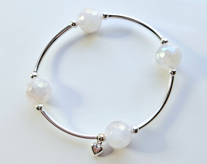 Truly Blessed, count those blessings bracelet with faceted nude quartz beads, sterling silver beads and heart charm