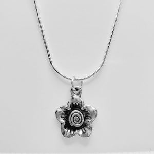 Silver Forget me not flower pendant necklace with silver snake chain