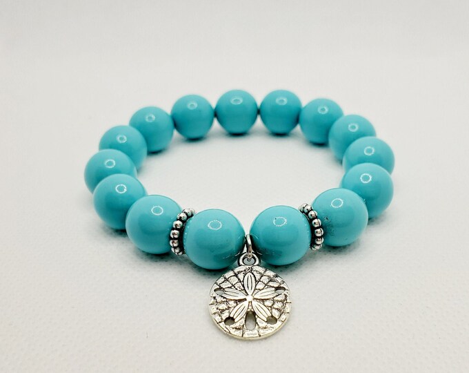 Turquoise glass bead sand dollar charm bracelet