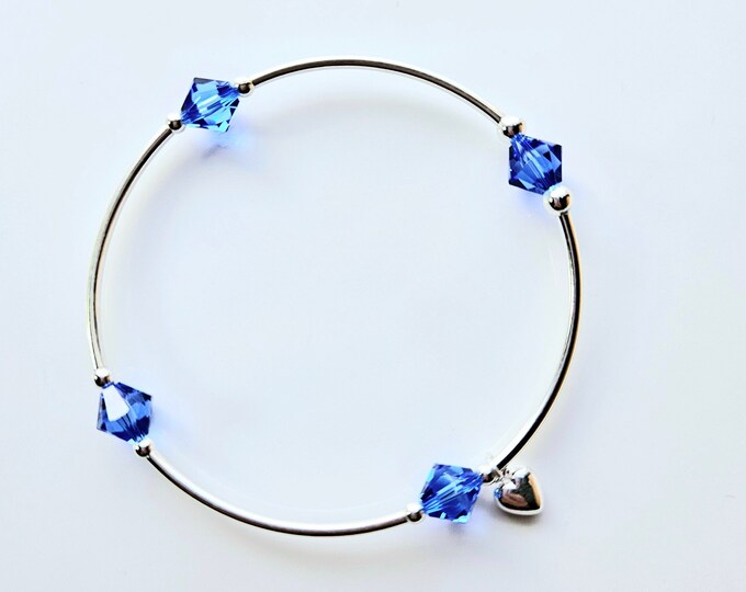 Truly Blessed, count your blessings bracelet with sapphire birthstone and silver heart charm for September birthdays