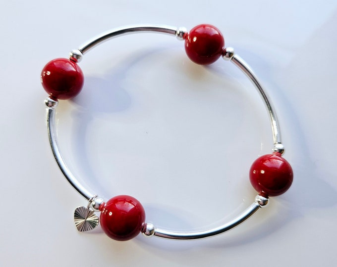 Truly Blessed, count those blessings bracelet with red Jade beads and silver heart charm.