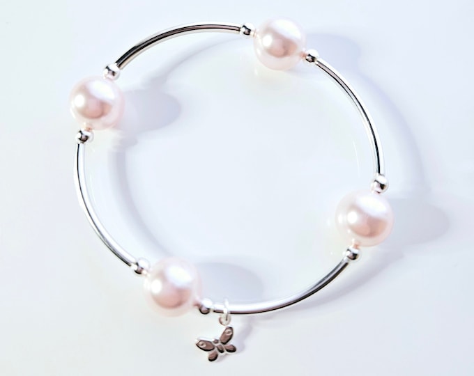 The Butterfly Blessing, be beautiful like the butterfly bracelet is made with crystal rosaline pearls and butterfly charm