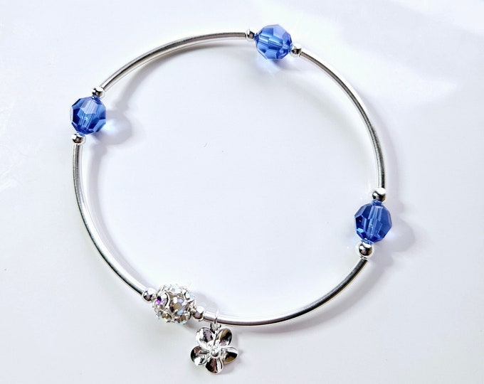 Truly Blessed, count your blessings bracelet with sapphire Birthstone and silver charm for September birthdays