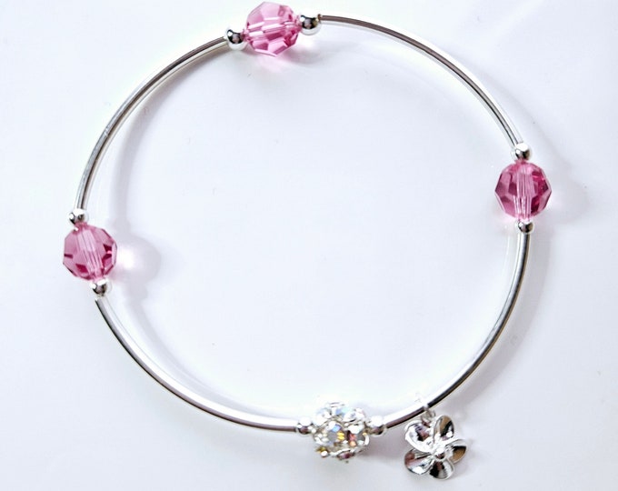 Truly Blessed, count your blessings bracelet with rose birthstone and silver charm for October birthdays