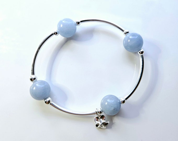 Truly Blessed, count your blessings bracelet with Angelite gemstone bead, sterling silver beads and silver charm.