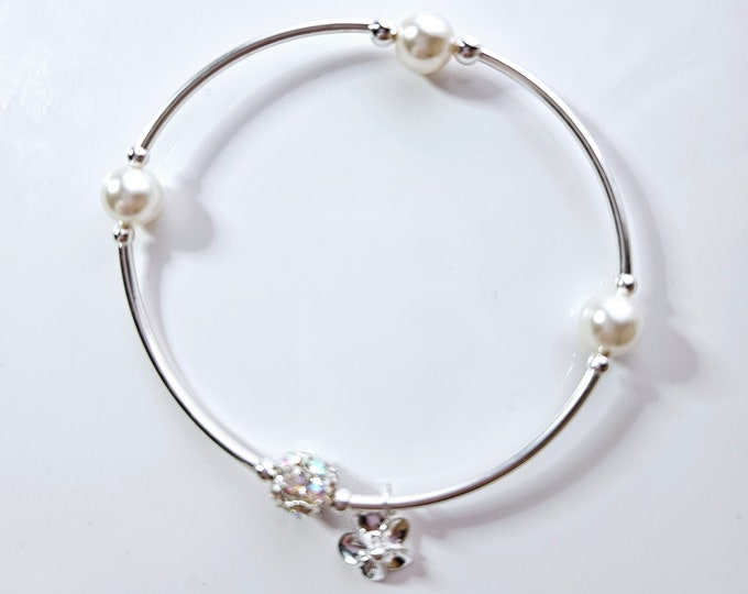 Truly Blessed, count your blessings bracelet with white pearl birthstone and silver charm for June birthdays