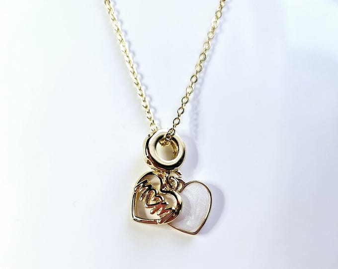 Gold filled Mothers Day mom add on heart shape charm necklace on gold filled cable chain.
