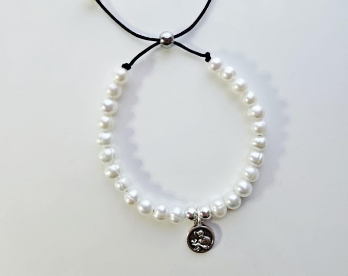 ST. GERARD, The Patron Saint of pregnant women and children with white fresh water pearl beads and charm.