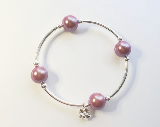 Truly Blessed, count those blessings bracelet with pearlescent red pearls, sterling silver beads and charm