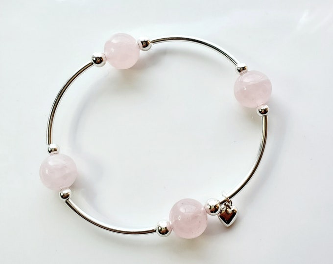 Truly Blessed, count those blessings bracelet with rose quartz gemstone beads and sterling silver charm.