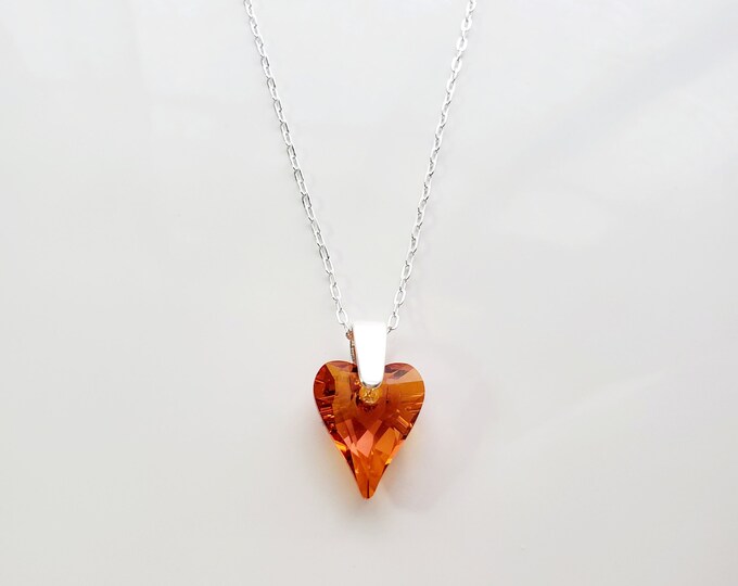 Sterling silver Austrian crystal orange AB on paperclip chain