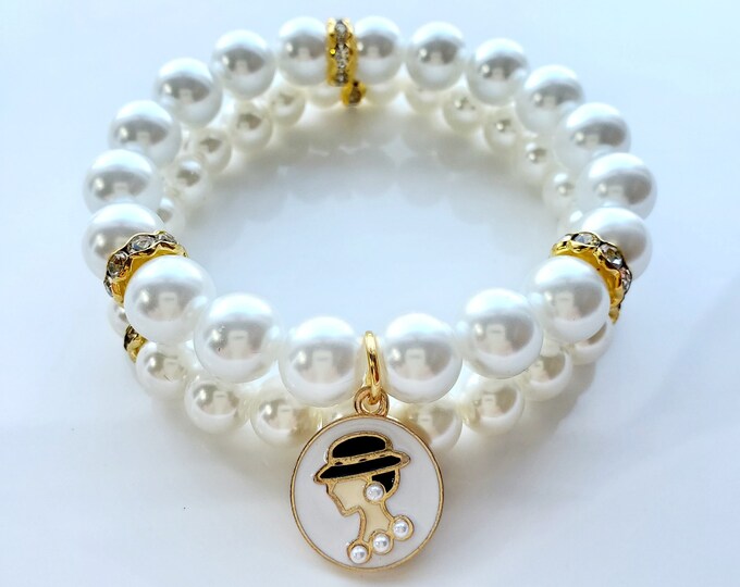 Austrian Crystal pearl bracelet set with iconic fashion charm