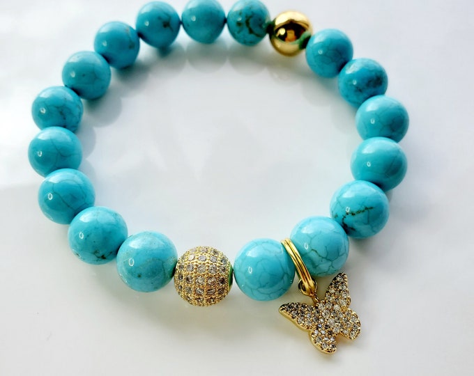 Blue howlite bracelet with butterfly charm