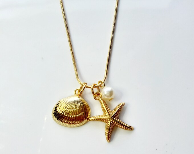 Seashore necklace on gold plated snake chain