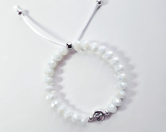 ST. GERARD, The Patron Saint of pregnant women and children with white moonstone beads and charm.