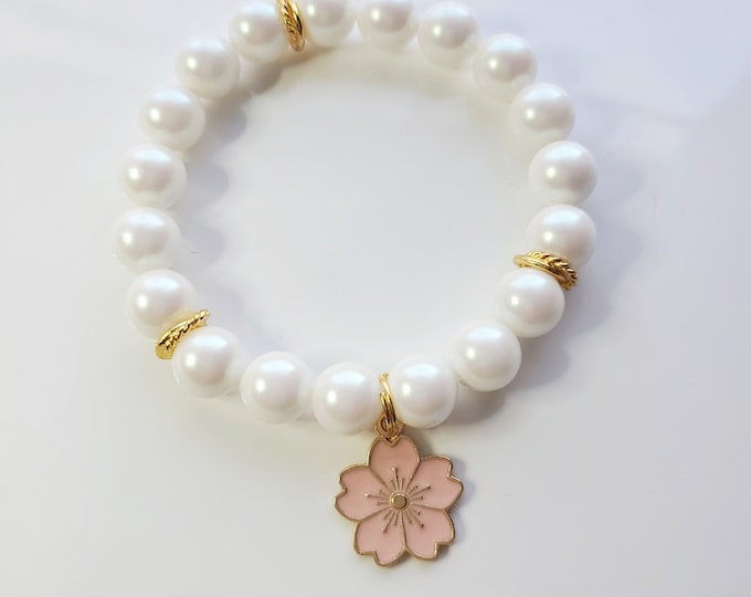 Preciosa Crystal pearlized bracelet with peach enamel flower