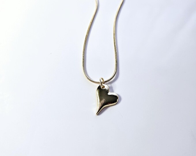Gold filled heart pendant necklace on gold filled snake chain