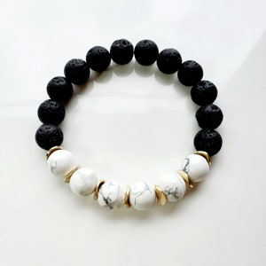 White howlite and black lava bead bracelet